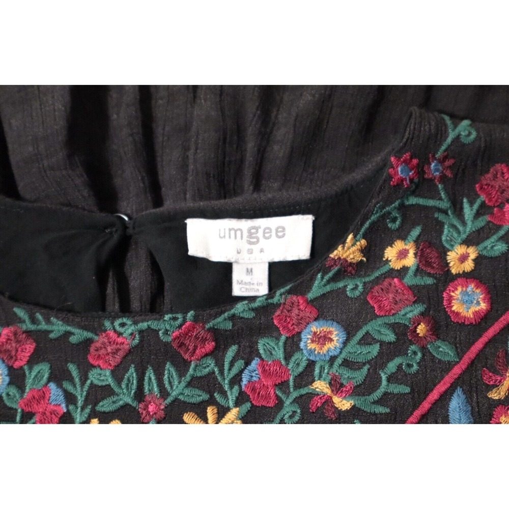 Umgee Women's Midi Dress Embroidered Floral Boho Prints Size M Puff Sleeves - Picture 3 of 7
